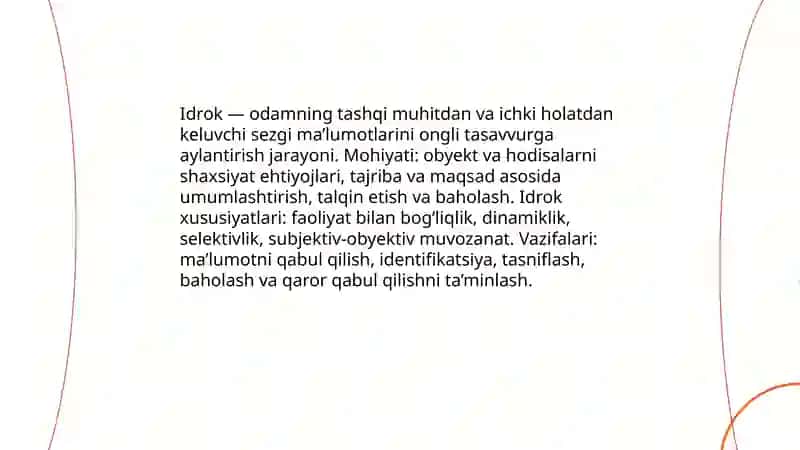 Idrok haqida tushuncha Xo'janova Umida 3