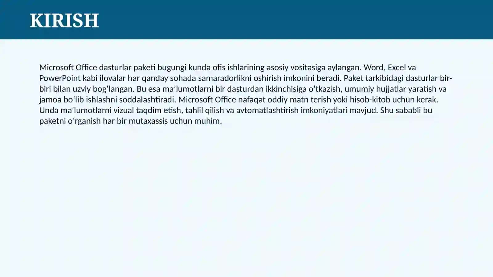 MICROSOFT OFFICE DASTURLAR PAKETI VA UNING IMKONIYATLARI 3
