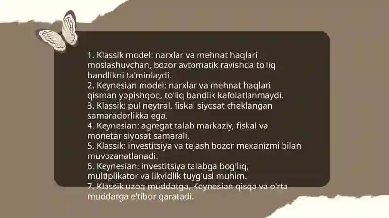 Asosiy makroiqtisodiy modellarning qiyosiy tahlili 3