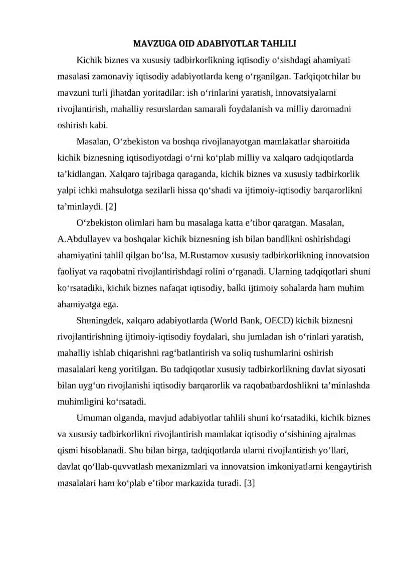 Kichik biznes va xususiy tadbirkorlikning iqtisodiy o‘sishdagi ahamiyati 3