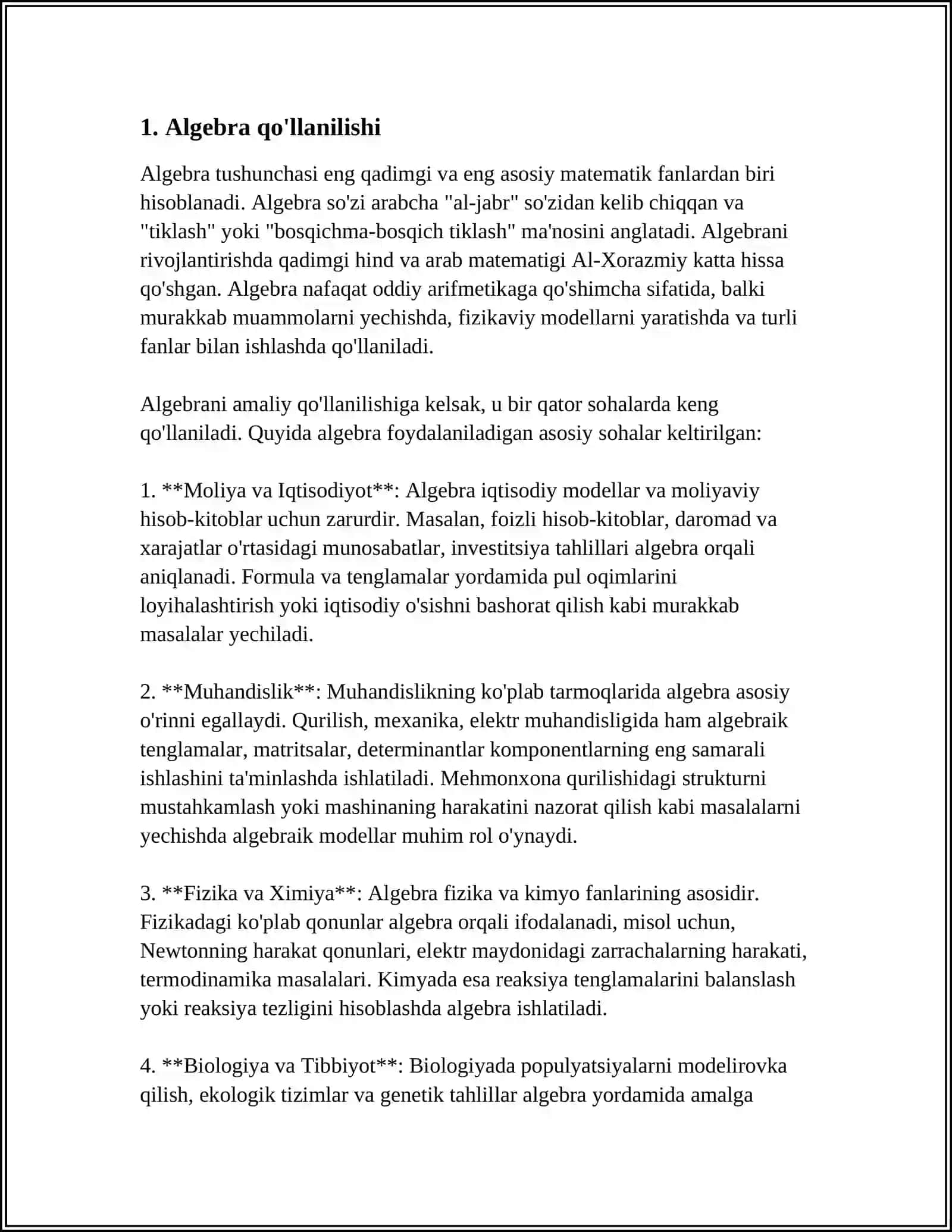 Algebra qo'llanilishi 3