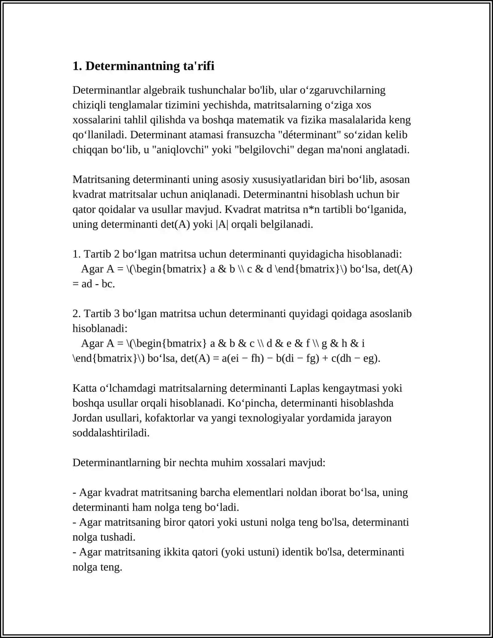 DETERMINANT VA UNING XOSSALARI 3