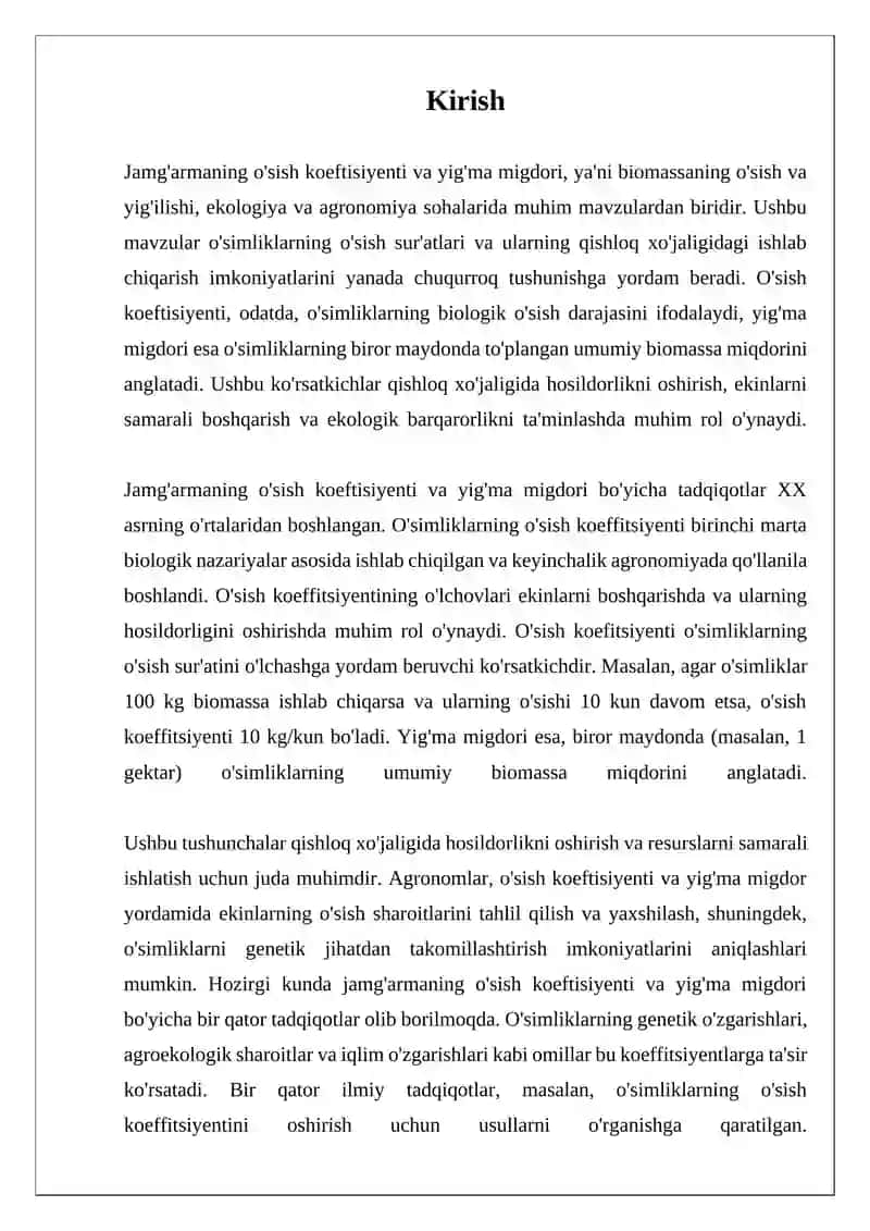 O'sish Koeffitsiyenti va Yig'ma Migdori 3
