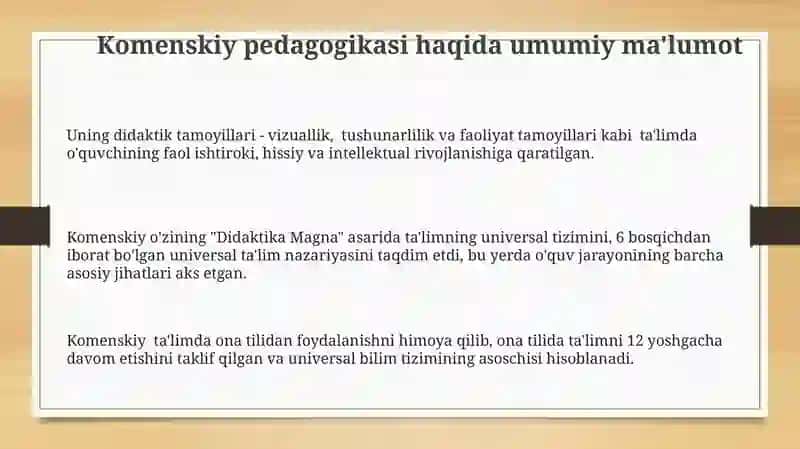 Komenskiyning pedagogik qarashlari 3