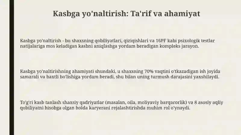 Kasbga yo'naltirish 3