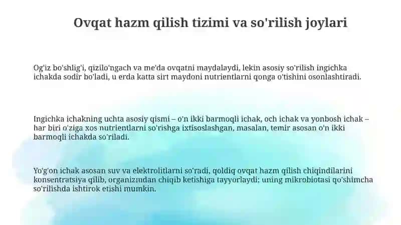 Oziq moddalarning qonga sòrilish mexanizmlari 3