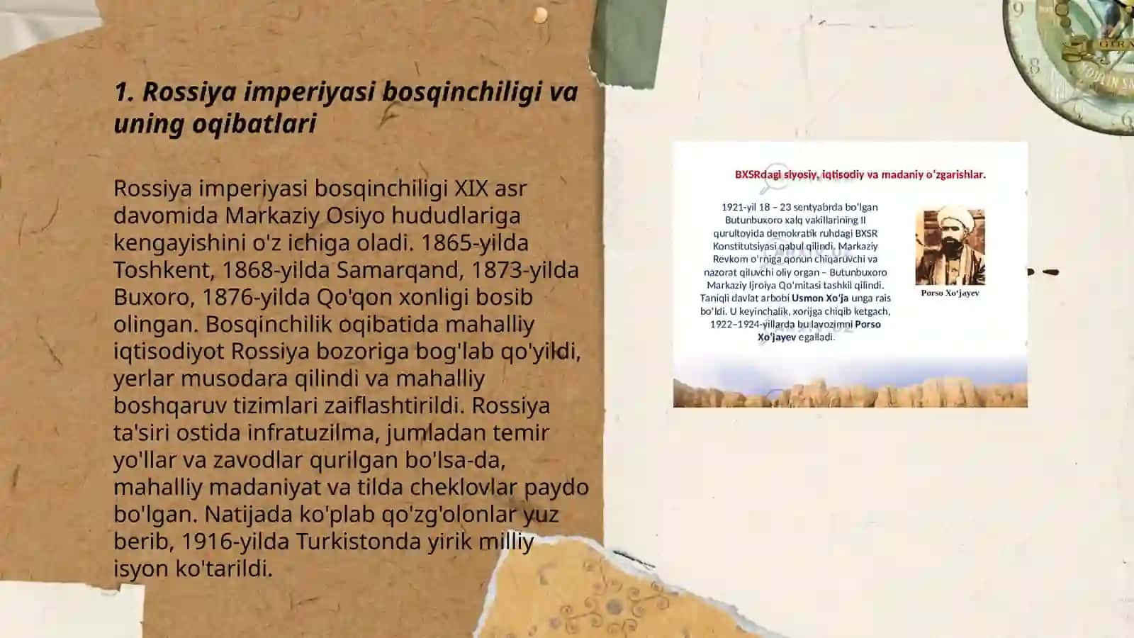 Rossiya imperiyasi va sovet hukmronligi davrida òlkadagi ijtimoiy-iqtisodiy, siyosiy va ma'naviy jarayonlar 3