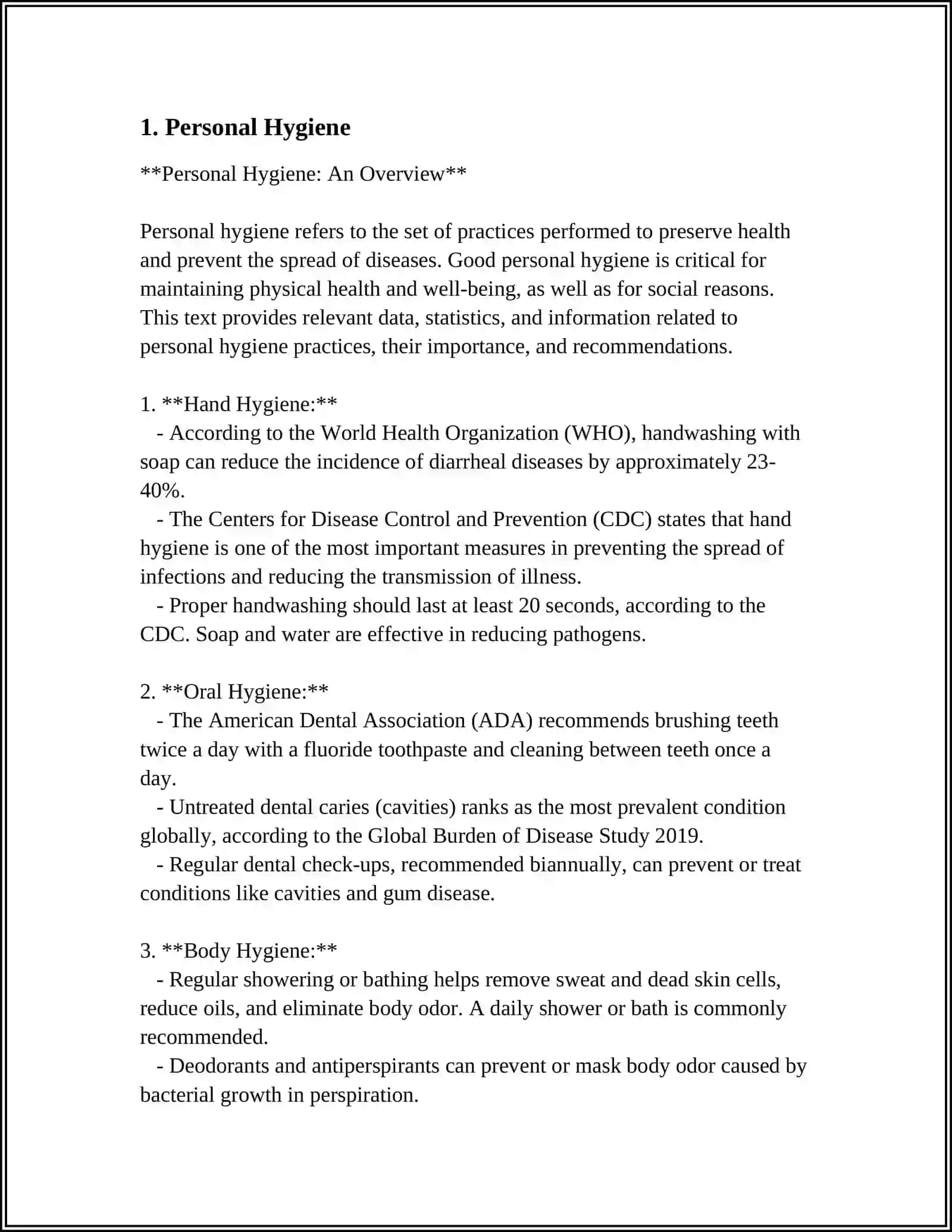 Personal Hygiene: An Overview 3