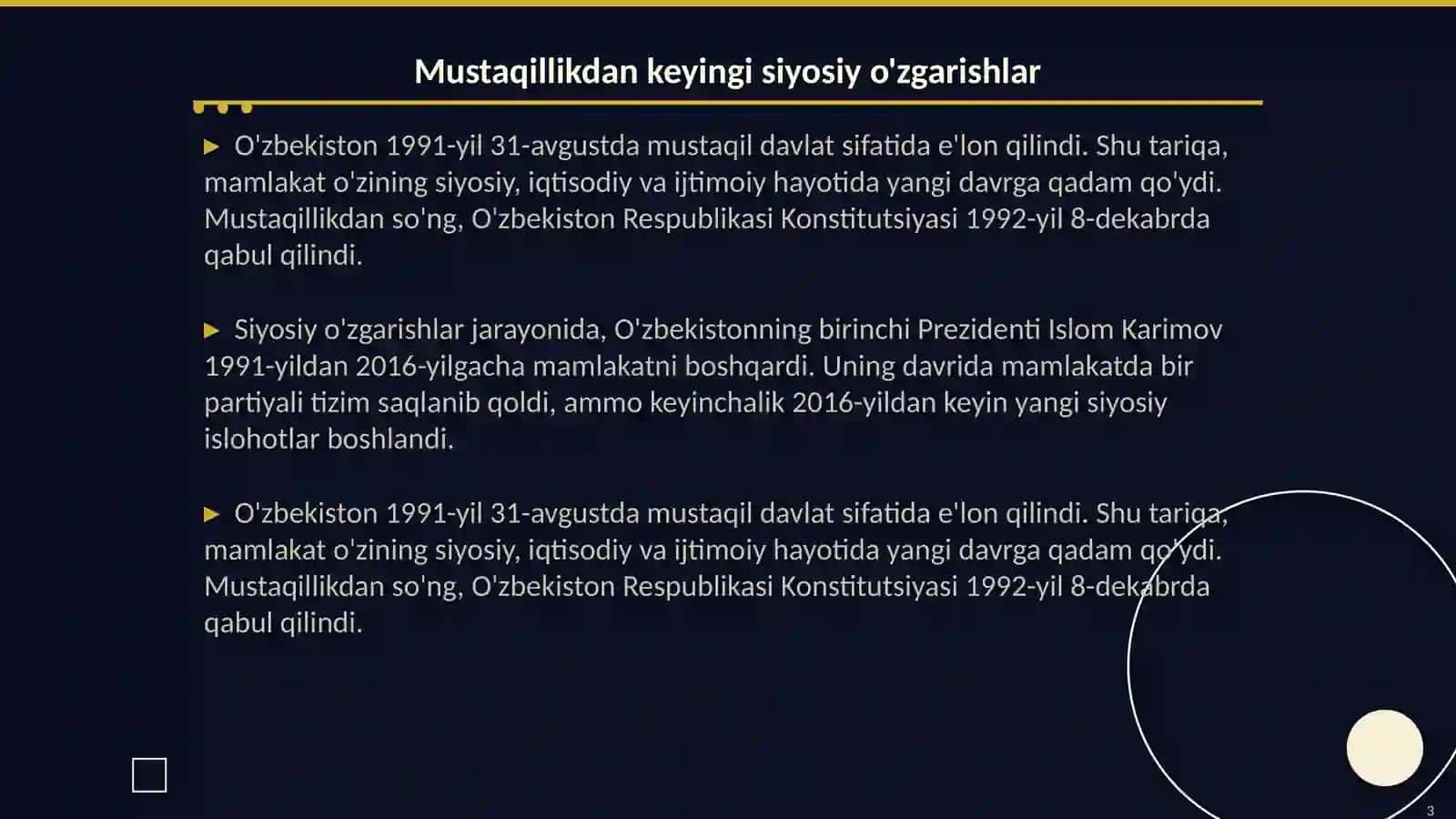 Òzbekistonning eng yangi tarixi fanining peridmeti 3