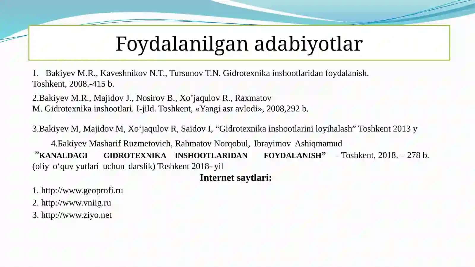 Gidrotexnika inshootlaridan foydalanish 3