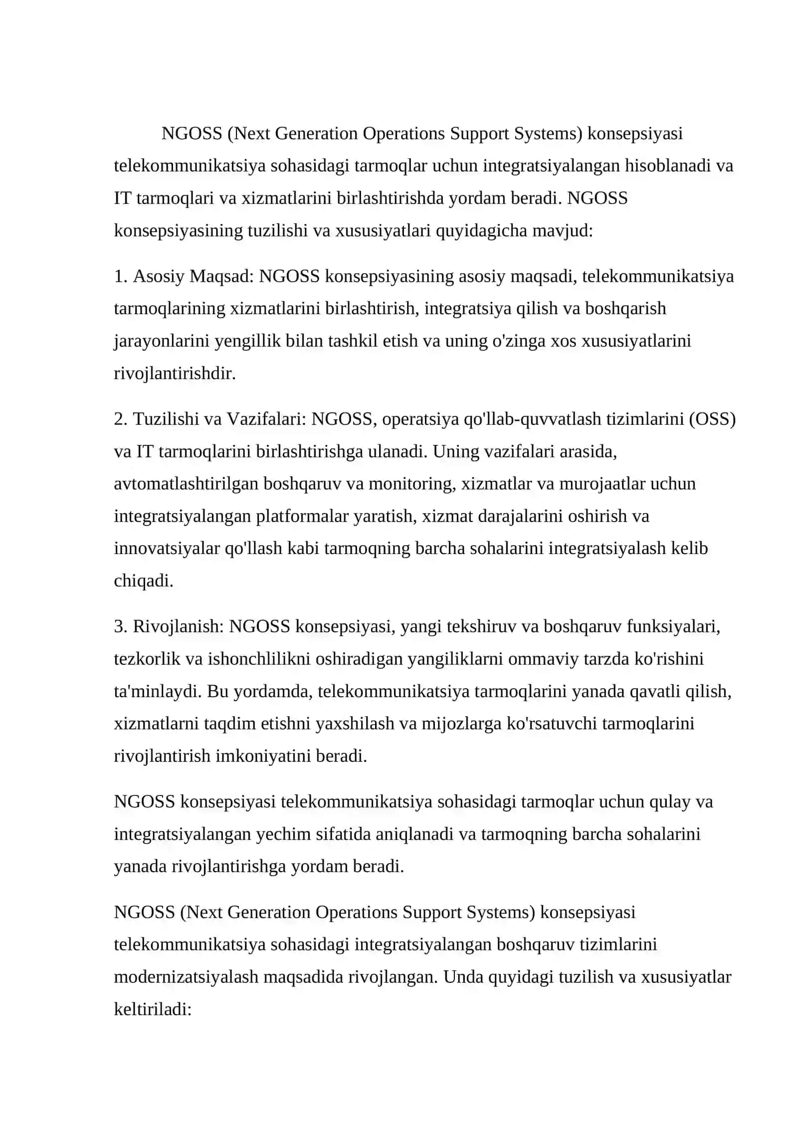 NGOSS konsepsiyasi, tuzilishi va xususiyatlari 3