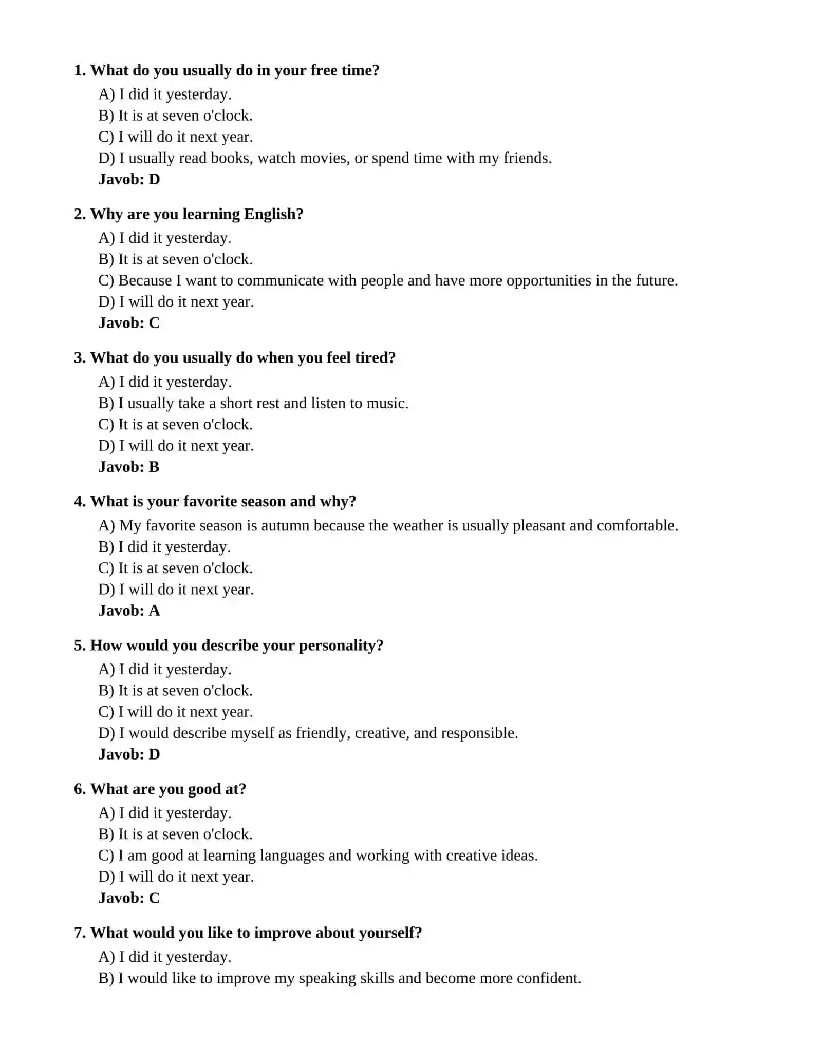 B1 speaking test savol javoblari 3