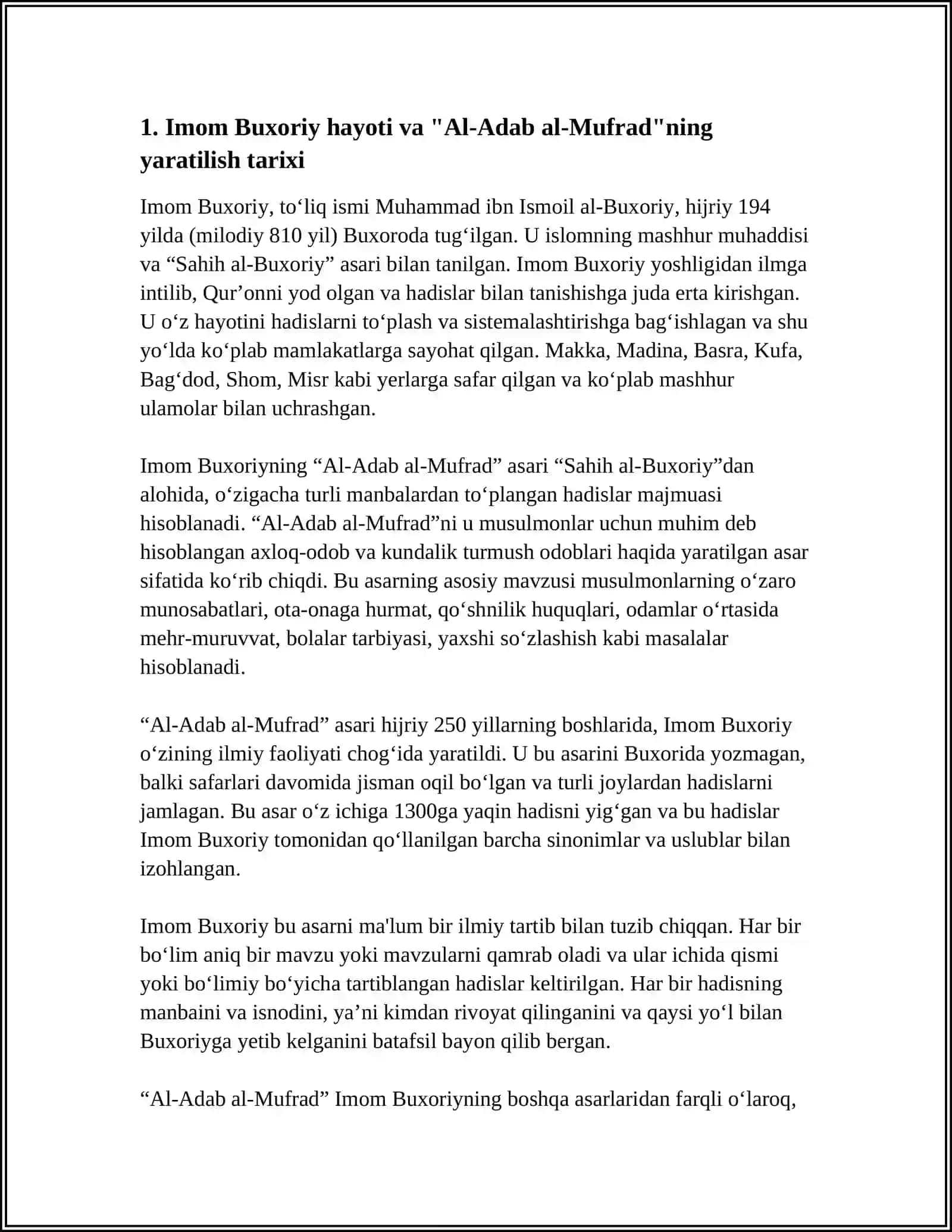 IMOM BUXORIYNING "AL-ADAB AL-MUFRAD" 3