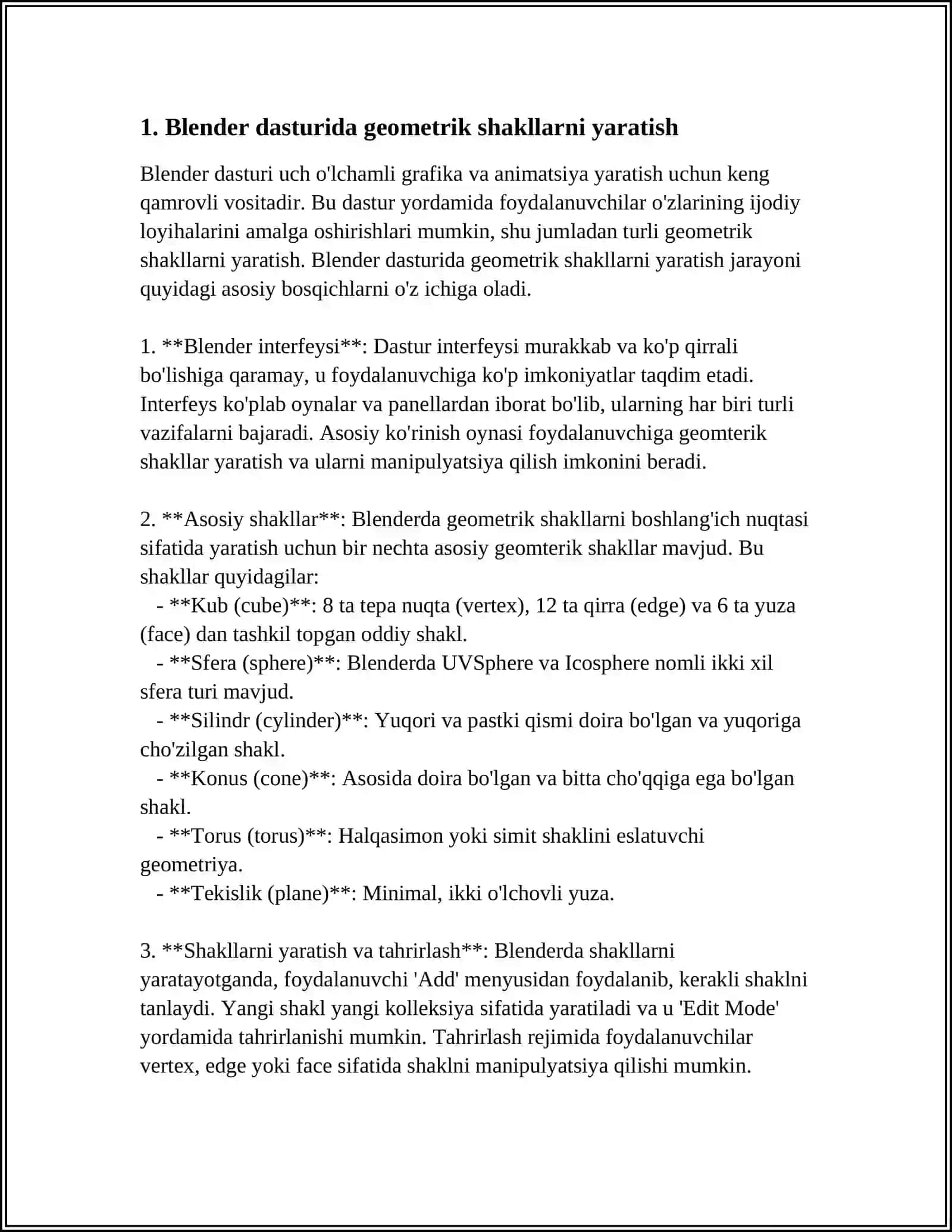 Blender dasturida shakl va teksturalar bilan ishlash 3