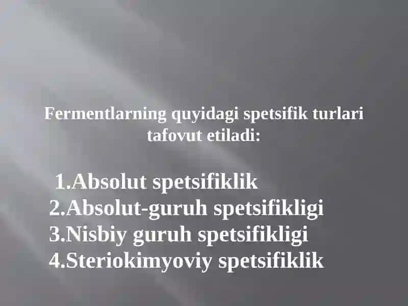 Fermentlarni anorganik katalizatorlardan farqlari 3