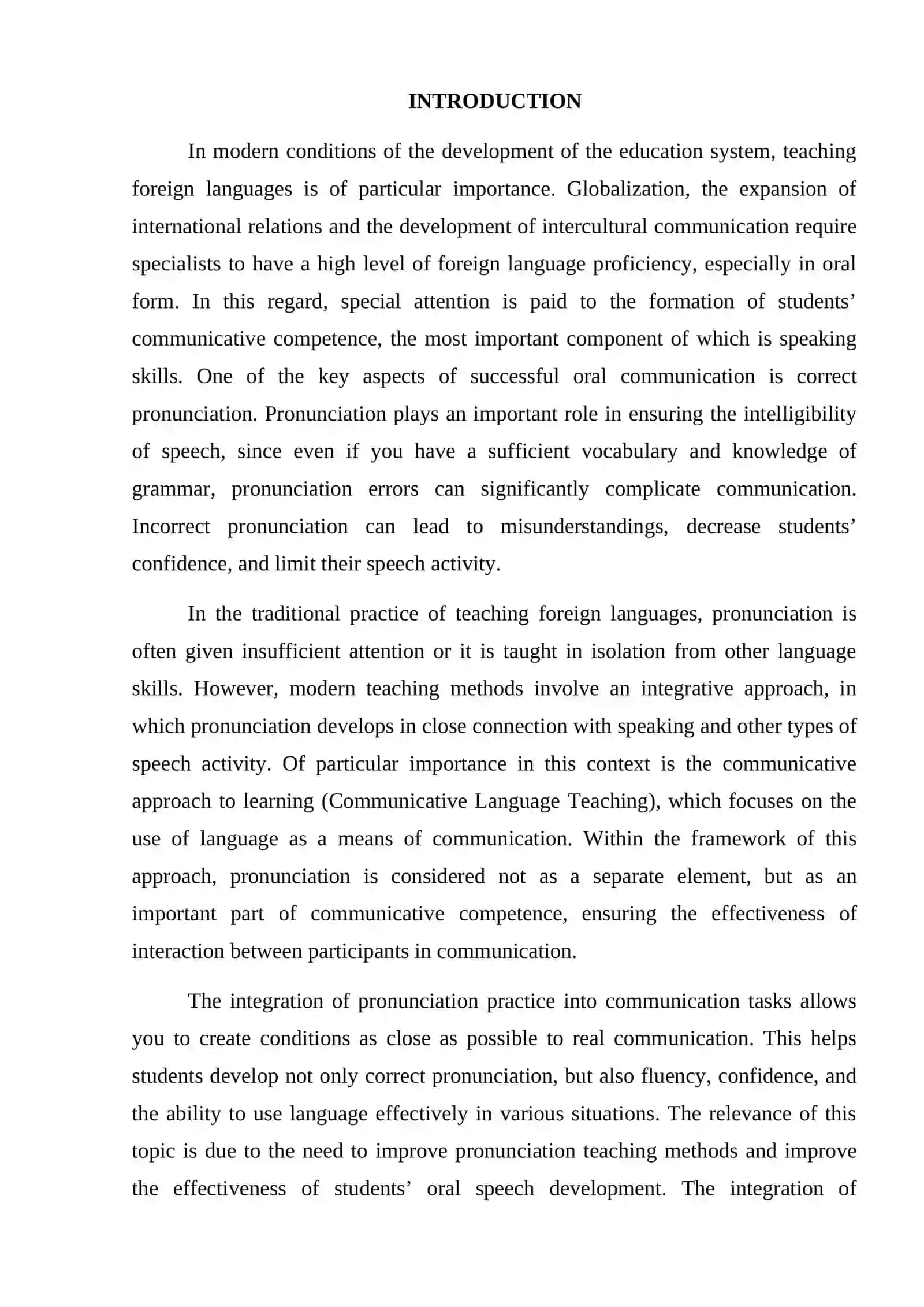 COURSE WORK THEME: INTEGRATION OF PRONUNCATION PRACTICE INTO COMMUNICATIVE SPEAKING LESSONS 3