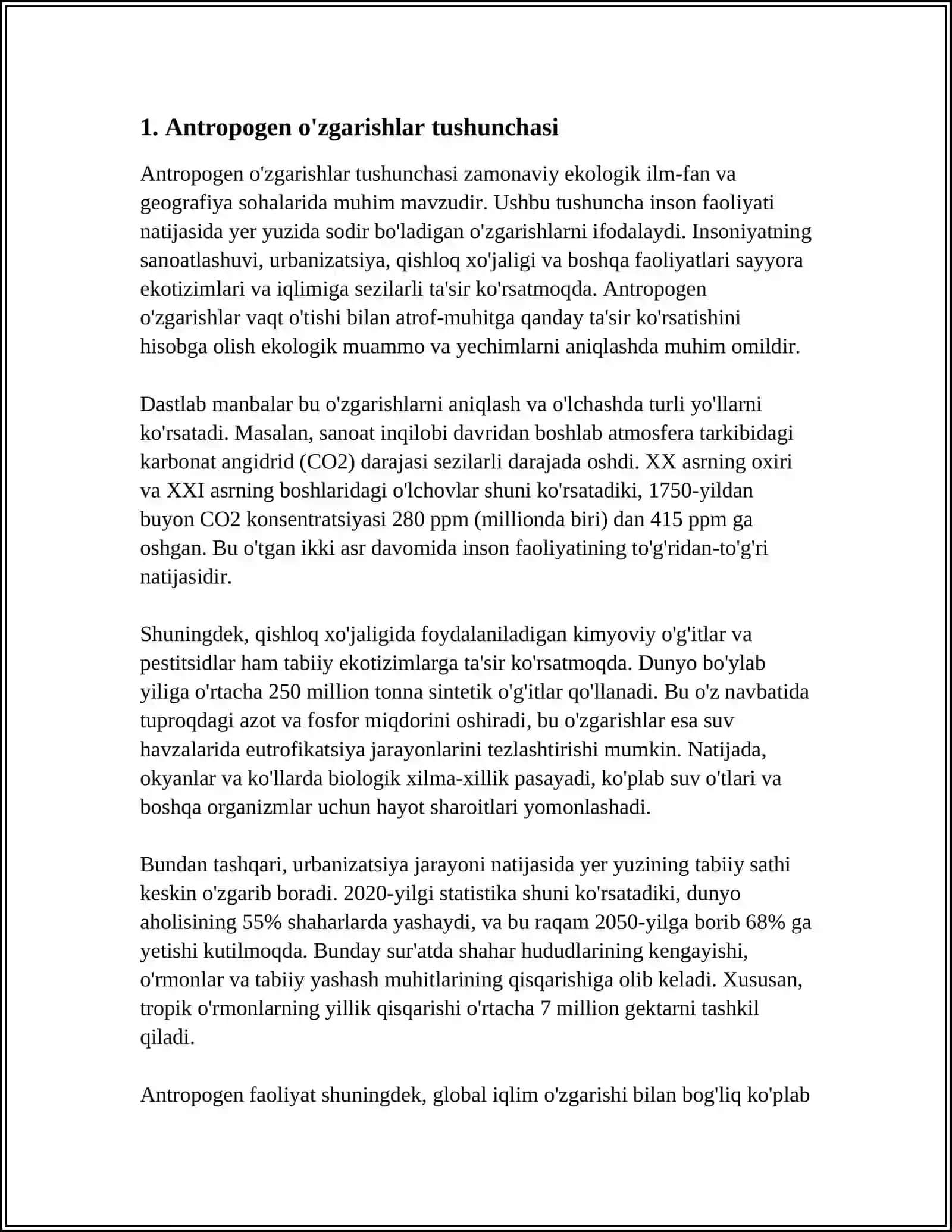 ANTROPOGEN O'ZGARISHLAR, ULARNI SINIFLANISHI VA FORMALARI 3