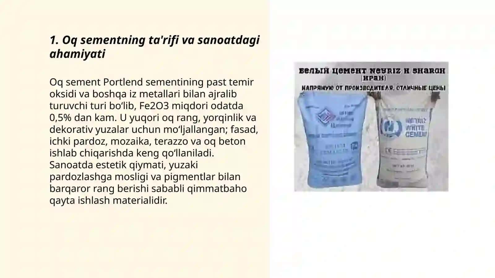 Oq sementning tarkibi va xossalari 3