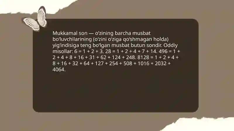 Mukkamal sonlar.Egizak tub sonlar 3