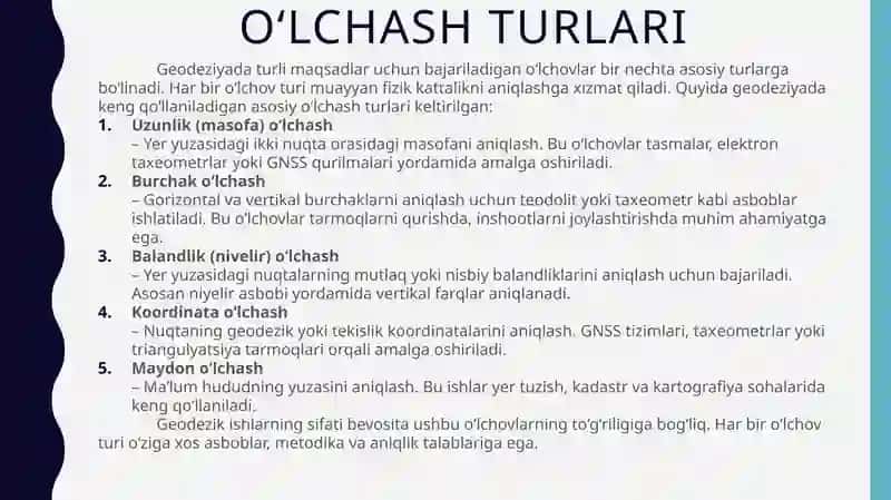 Geodezik oʻlchashlar va ularning aniqligi 3
