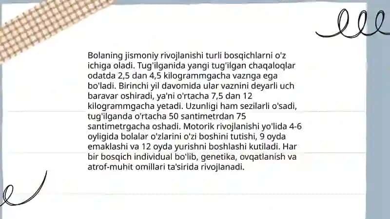 Bolaning jismoniy rivojlanishi 3