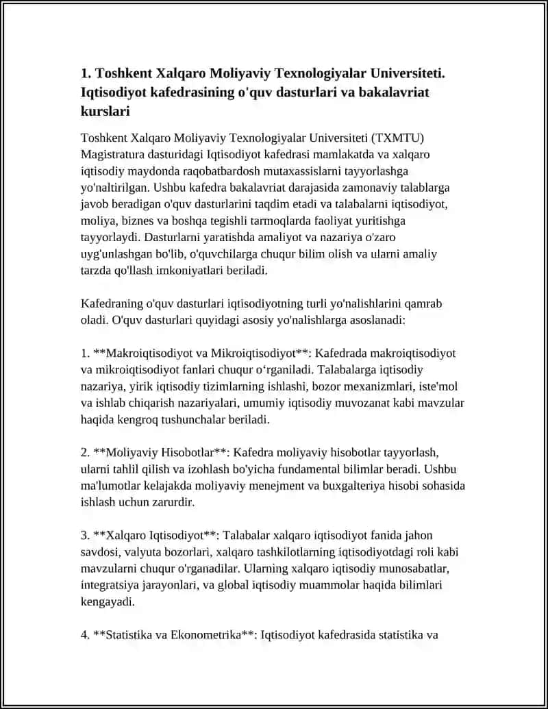 Toshkent Xalqaro Moliyaviy Texnologiyalar Universiteti. IQTISODIYOT KAFEDRASI 3
