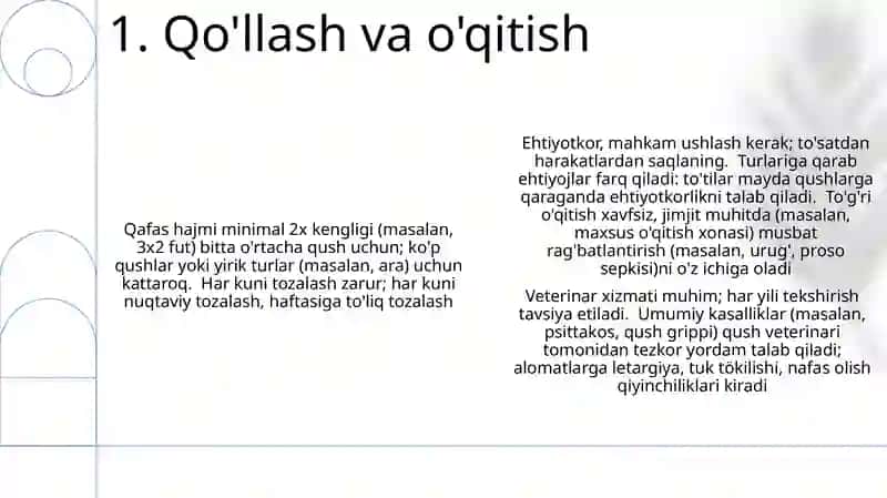 Qafasda qushlarni saqlash va parvarishlash 3