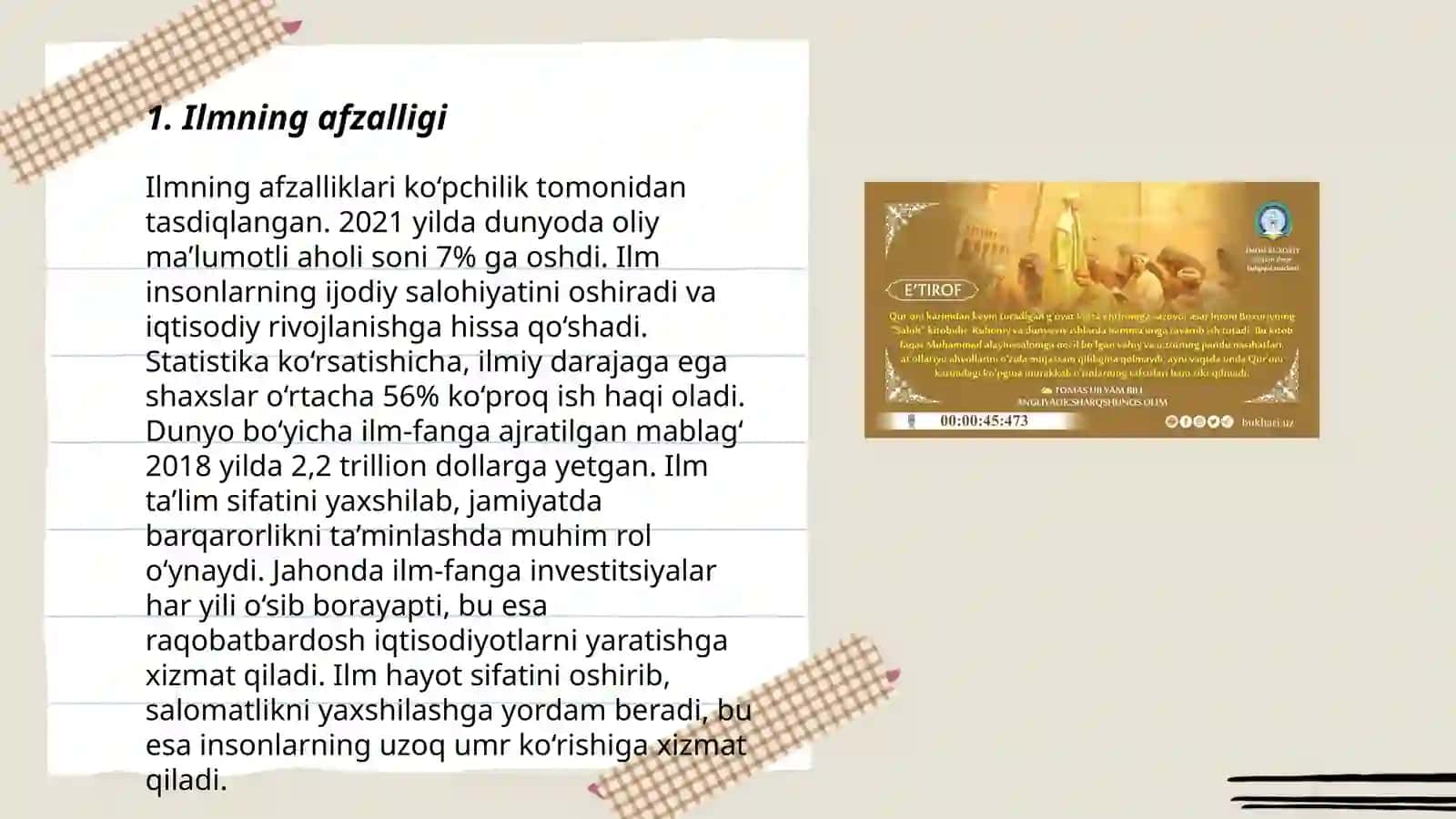 Imom Buxoriyning ilmga oid hadislari 3