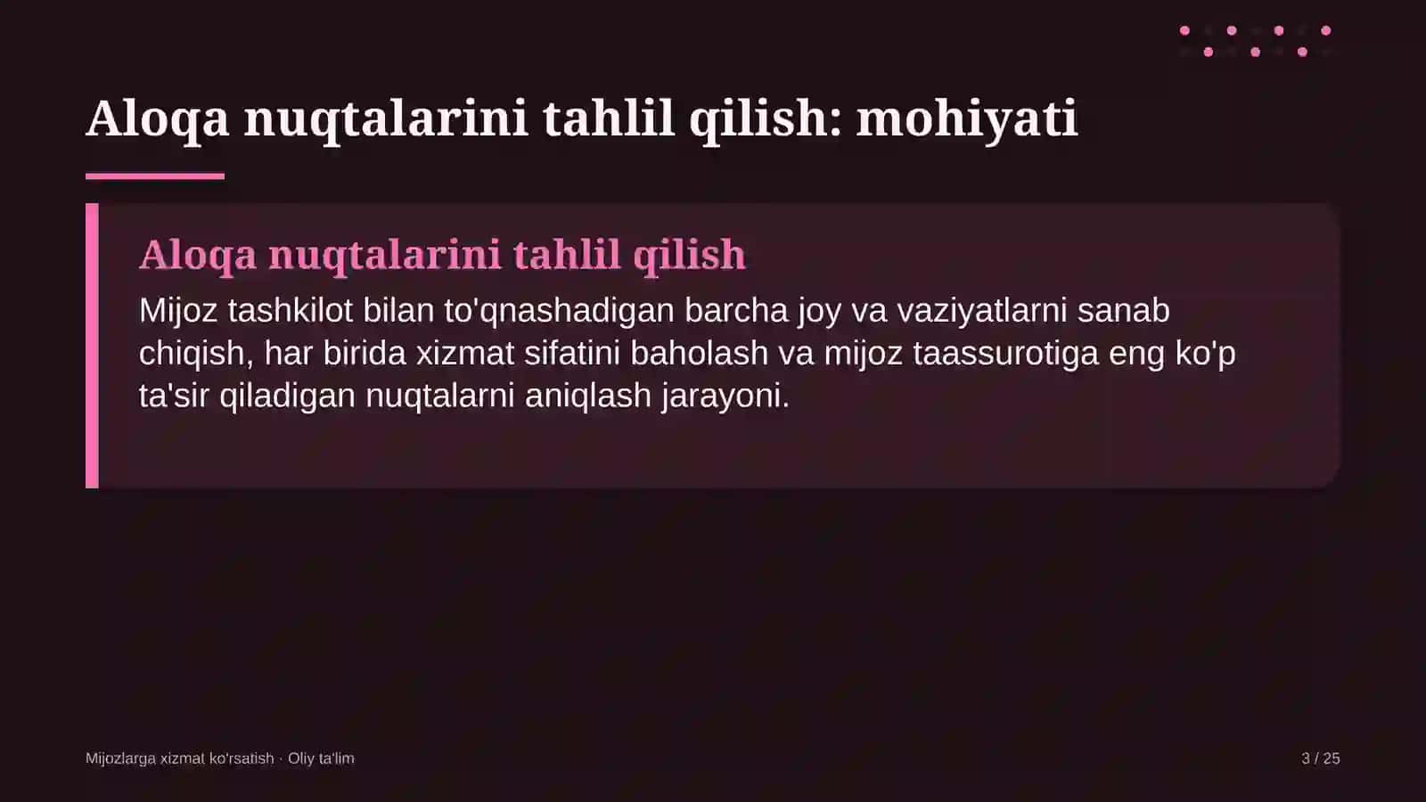 Buyurtmaxonalarda aloqa nuqtalarini tahlil qilish 3