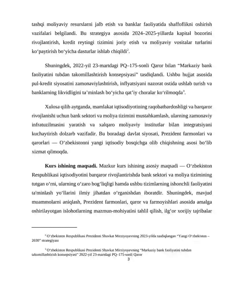 Mamlakat iqtisodiyotini rivojlantirishda bank sektori va moliya tizimining barqarorligini ta’minlash yo’llari 3