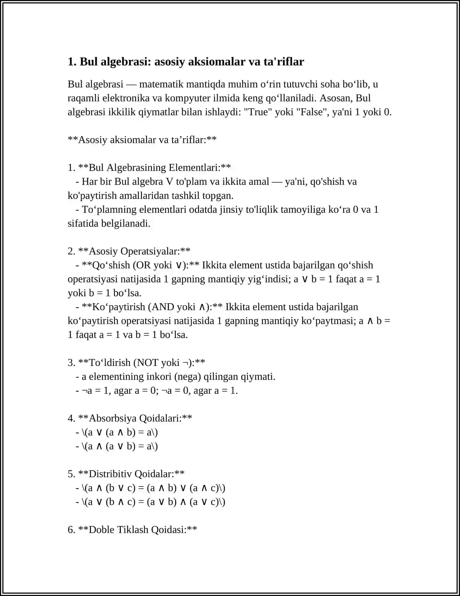 BUL ALGEBRASI QONUNLARI 3