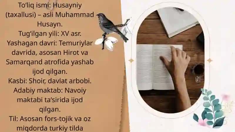 Husayniy hayoti va ijodi 3