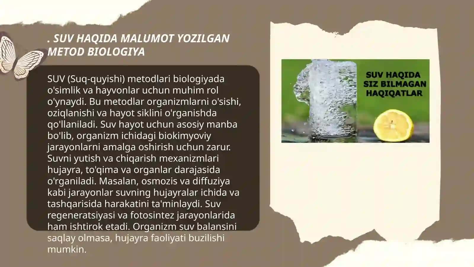 SUV HAQIDA MALUMOT YOZILGAN METOD BIOLOGIYAGA OID 3