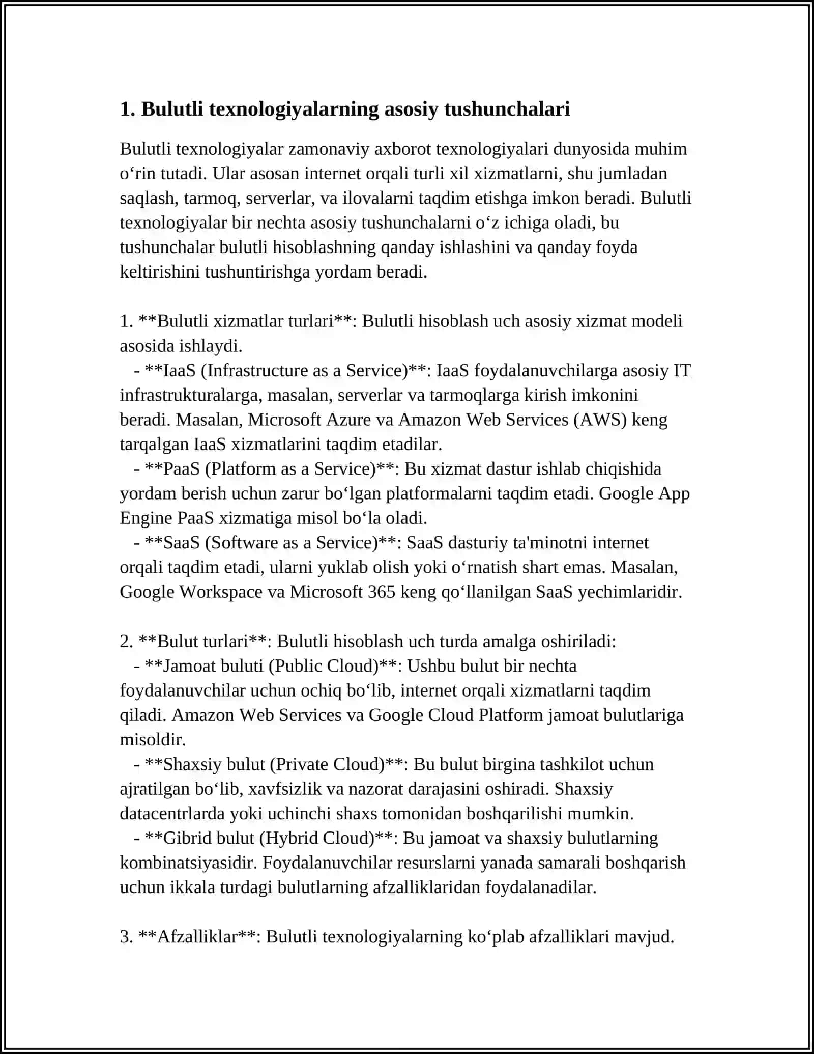 BULUTLI TEXNOLOGIYALARNING XUSUSIYATLARI, AFZALLIKLARI VA KAMCHILIKLARI 3