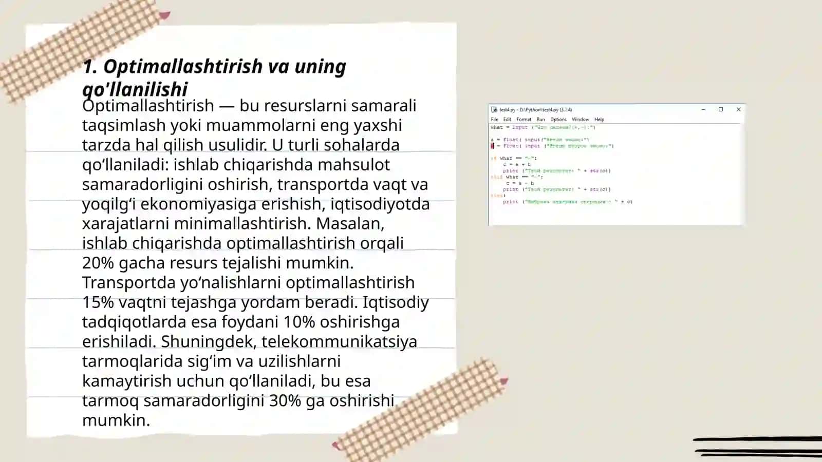 Optimallashtirish masalasining matematik tavsifi va uni MS Excel dasturida yechish 3