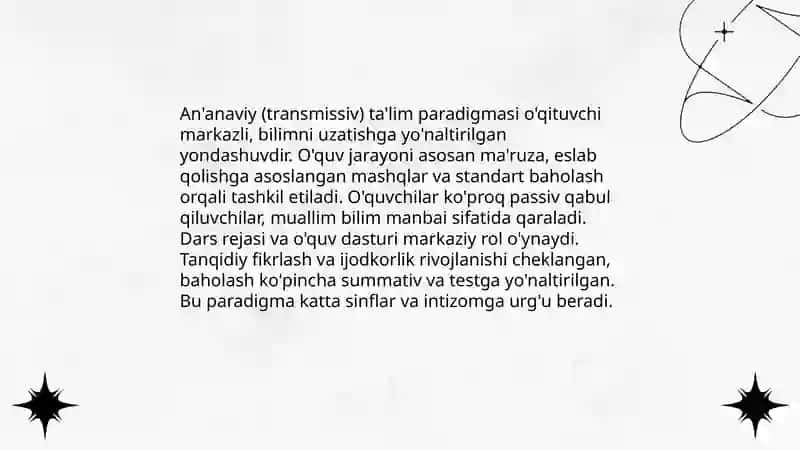 An'anaviy (transmissiv) ta'lim paradigmasi 3