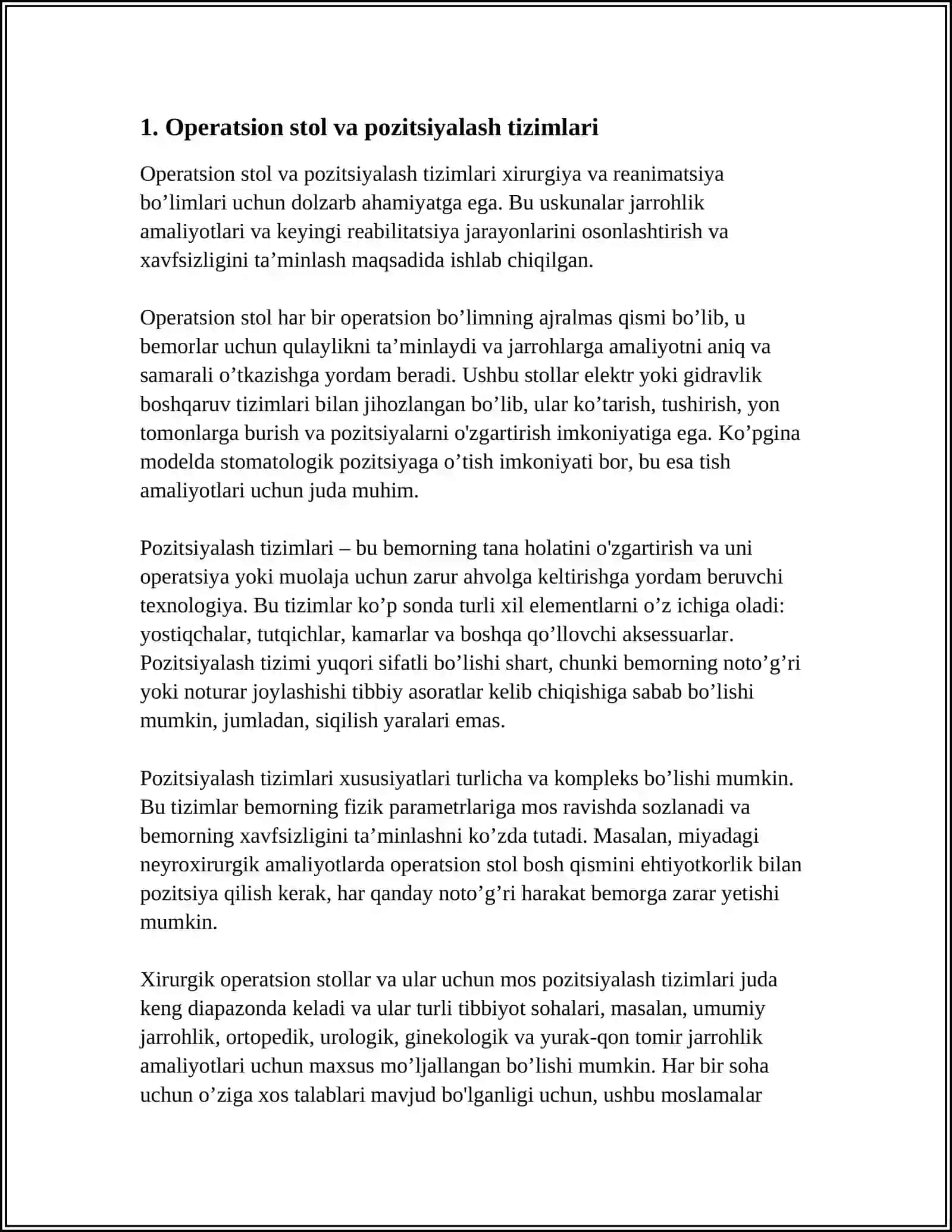 Operatsion stol va pozitsiyalash tizimlari 3