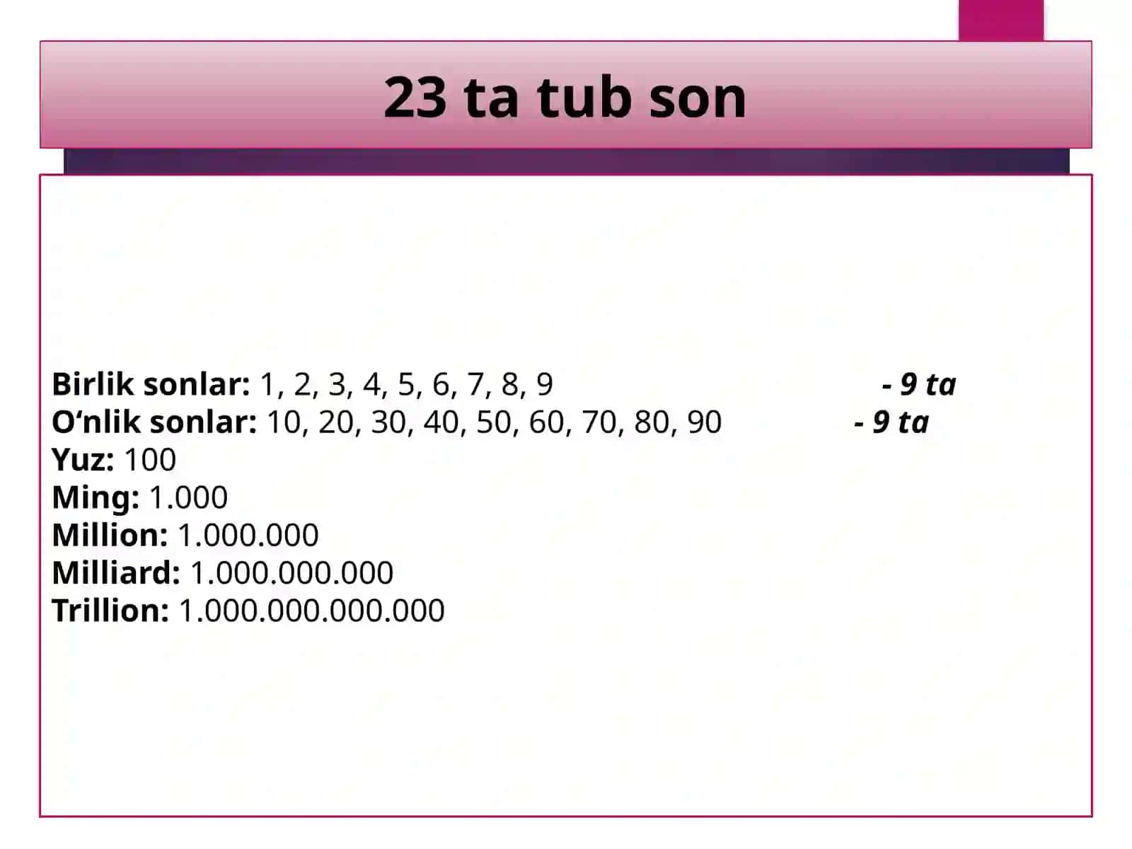 Son va olmosh turkumini takrorlash 3