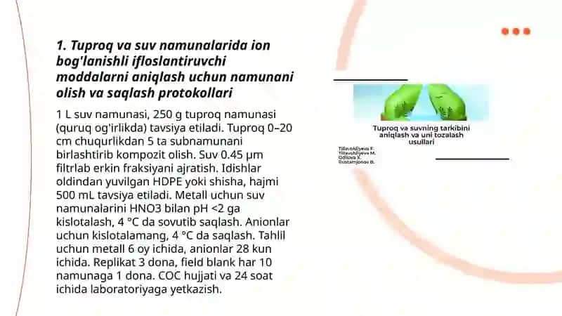 Tuproq va suvdagi ion boģlanishli ifloslanuvchi moddalarni aniqlash 3