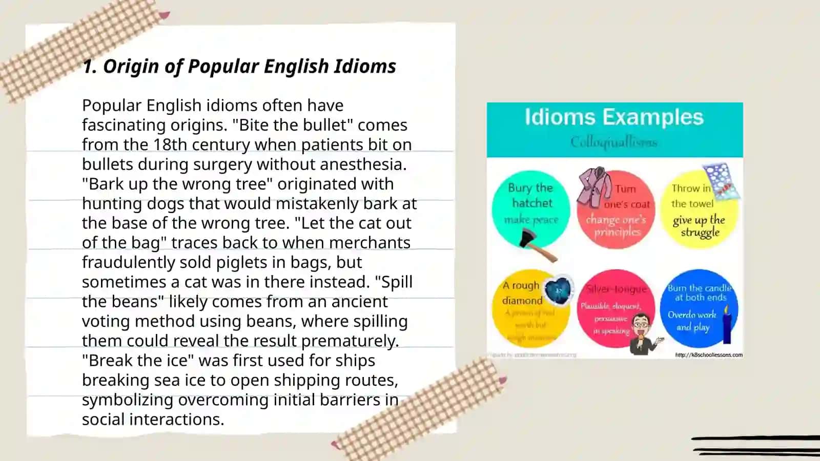 English idioms and their usage in sentence 3