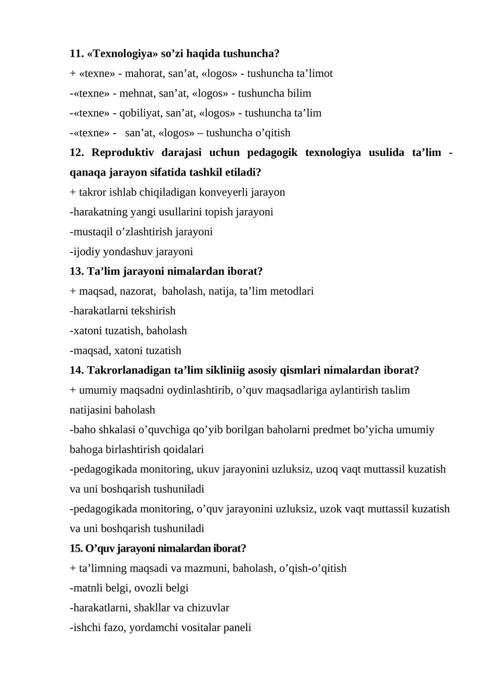 PEDAGOGIK MAHORAT FANIDAN KUZGI TEST SAVOLLARI 2025 3