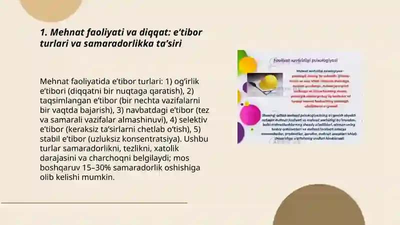 Mehnat faoliyati va psixik jarayonlar 3