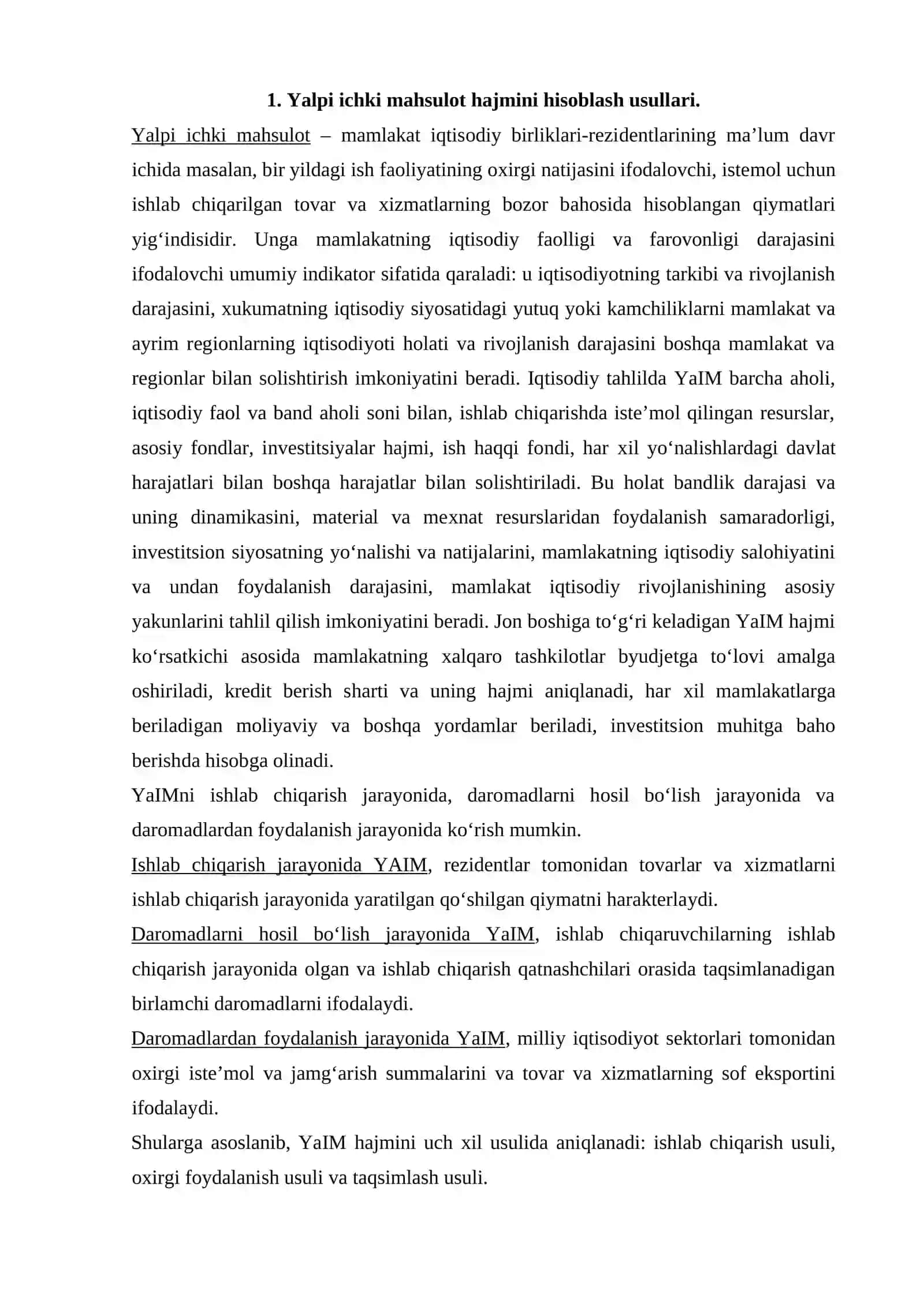 Yalpi ichki mahsulot va Yalpi ichki mahsulot ularni xisoblash usullari 3