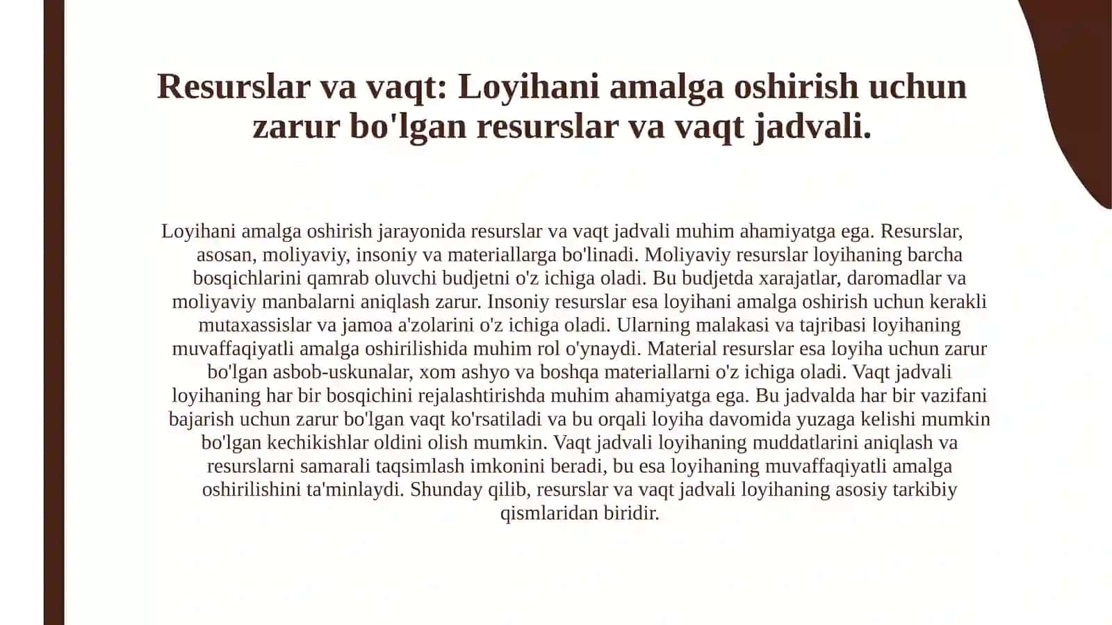 Boshqaruv rejasi tarkibini izohlang. 3