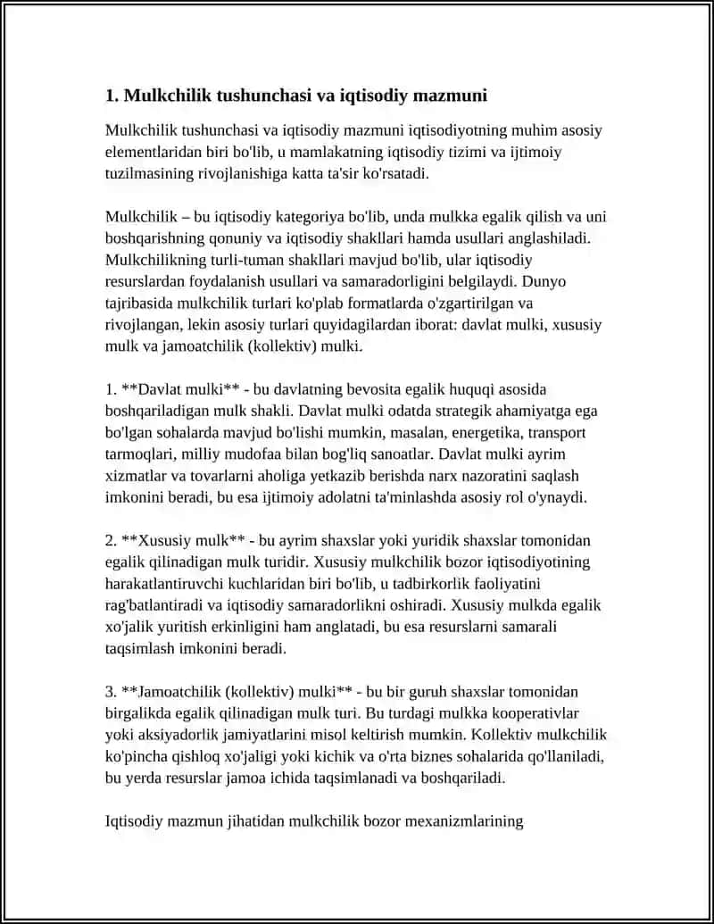 Mulkchilikning Turlari va Ularning Iqtisodiy Mazmuni 3