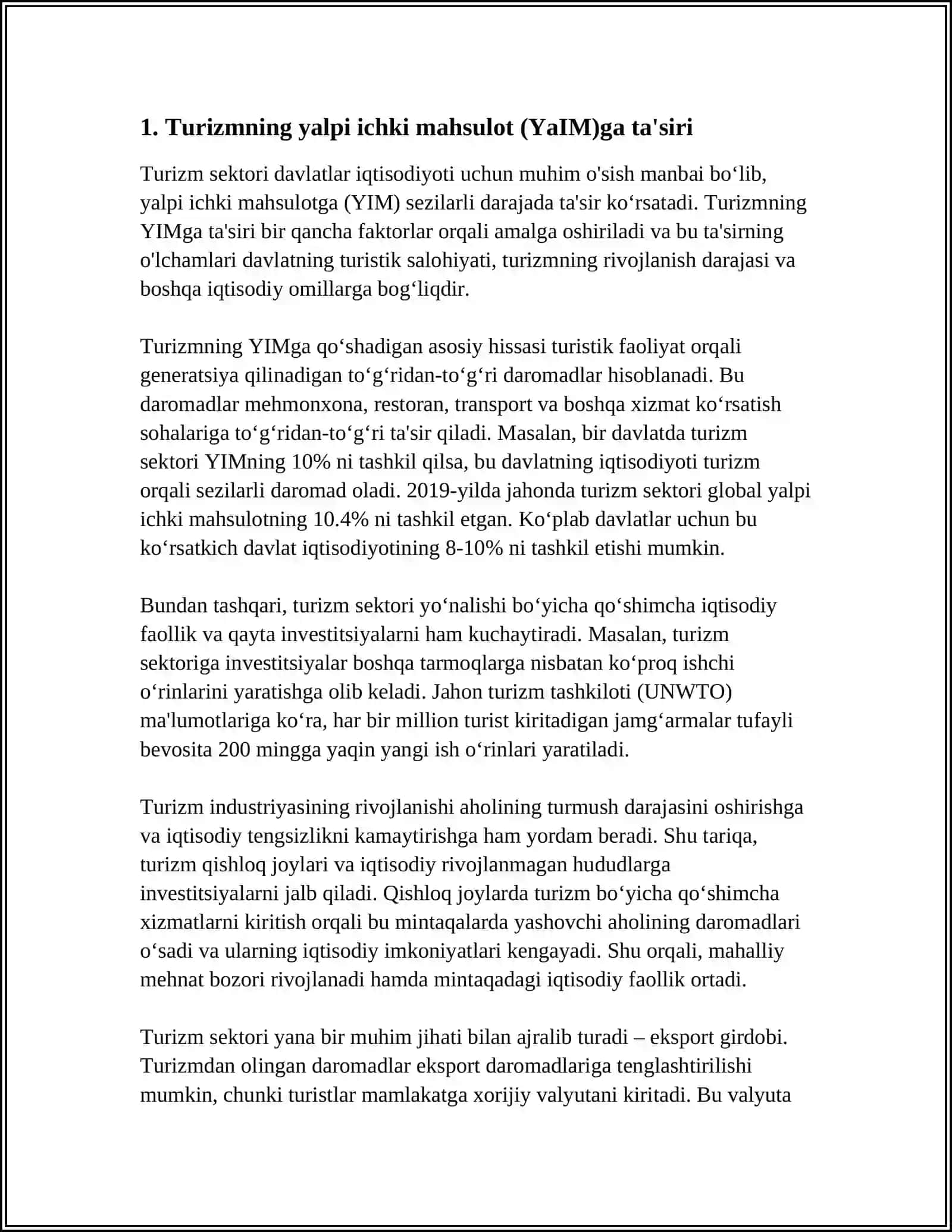 TURIZM SEKTORI RIVOJLANISHINING IQTISODIY O’SISHGA TA’SIRI 3