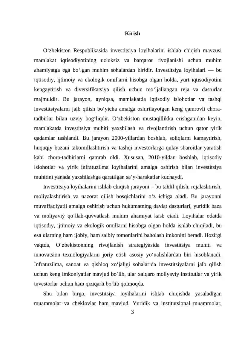 O‘zbekiston Respublikasida investitsiya loyihalarini ishlab chiqish 3