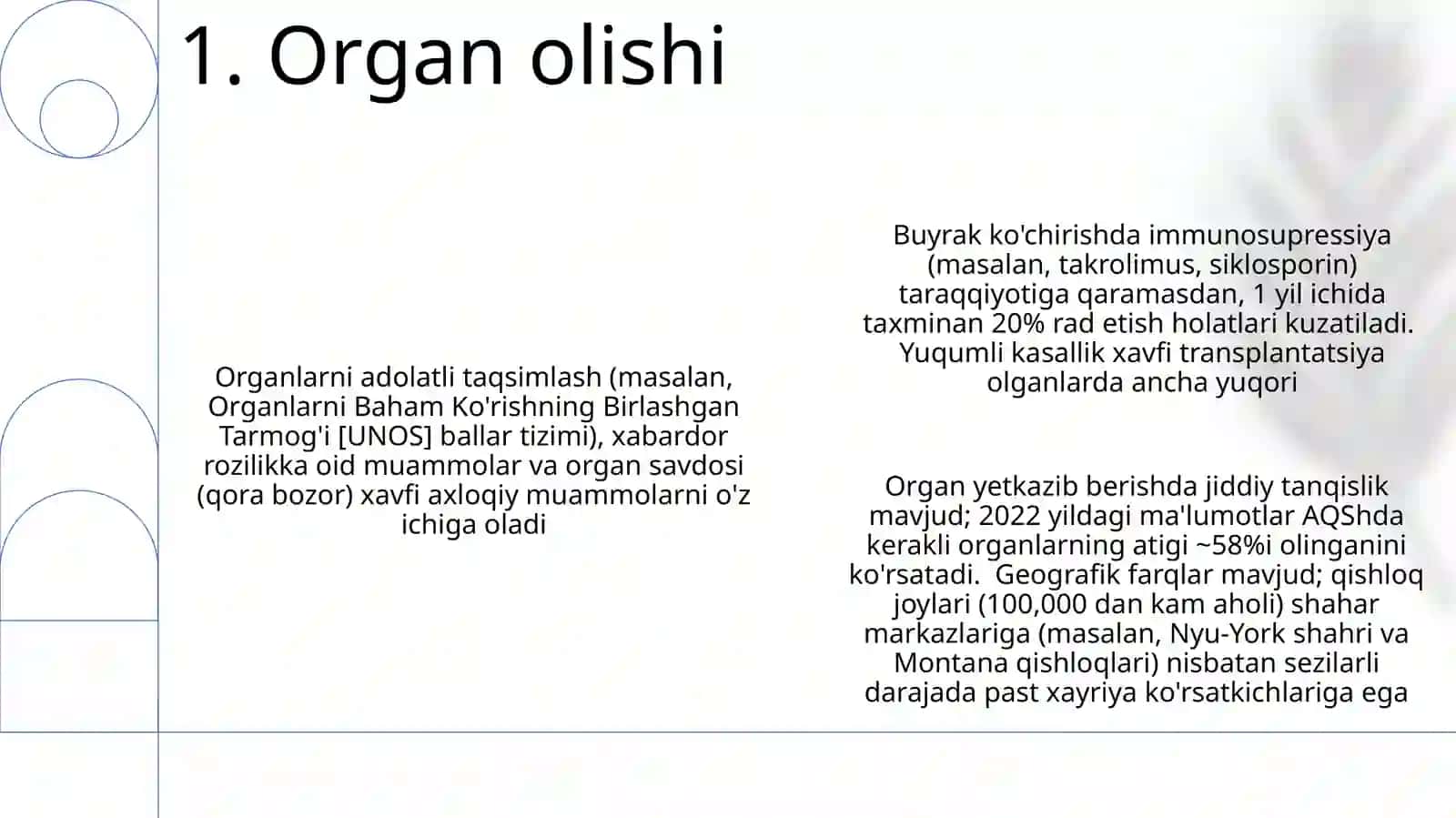 A'zolar transplantatsoyasi va uning muammolari 3