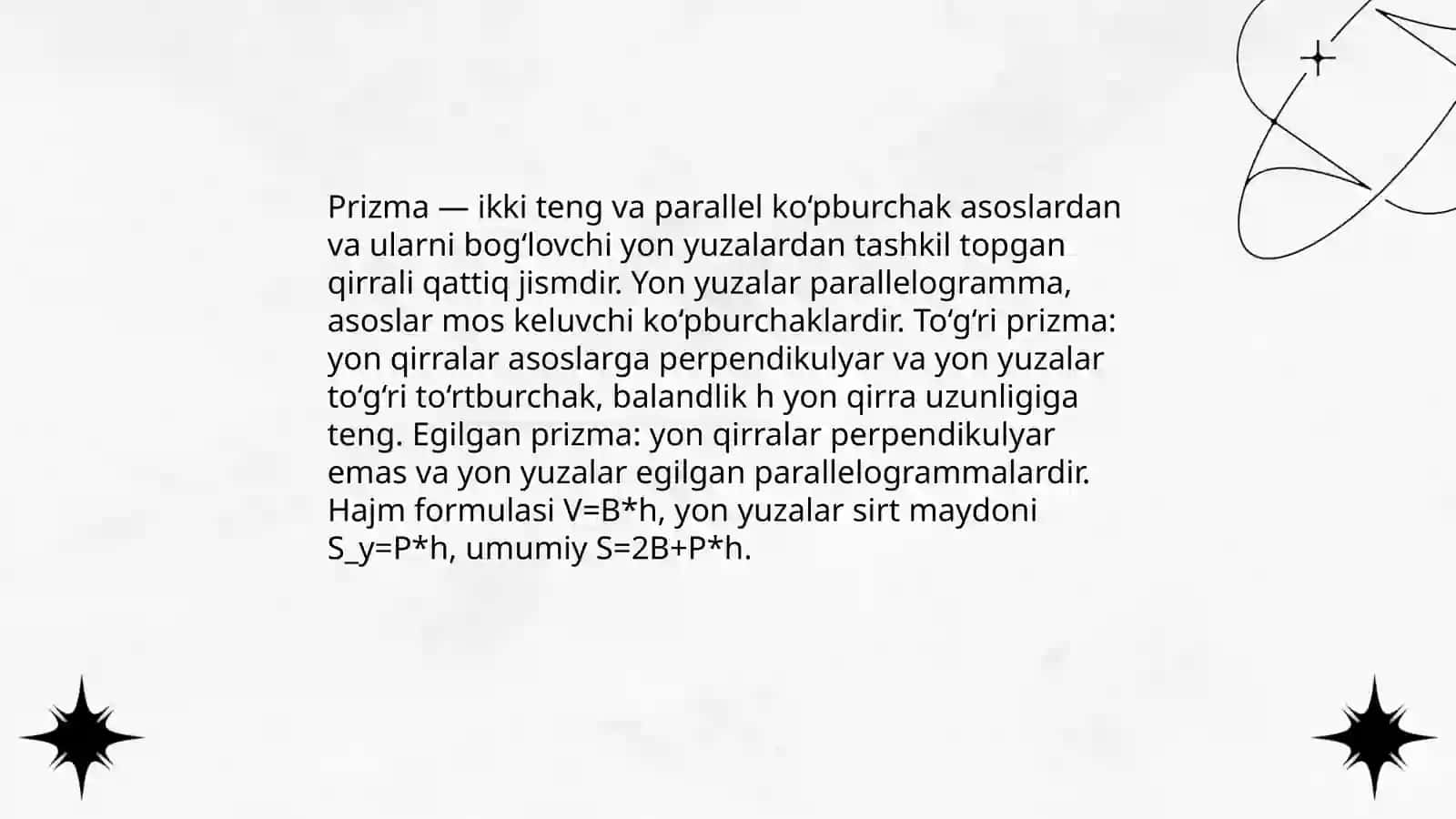 Prizma va slindr. Koʻpyoqli burchaklar va koʻpyoqlar 3