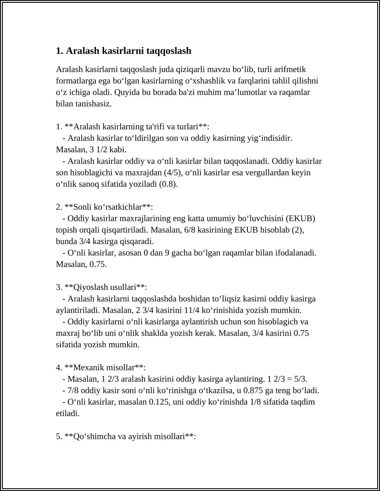 REFERAT: ARALASH KASIRLARNI QO'SHISH VA AYIRISH 3